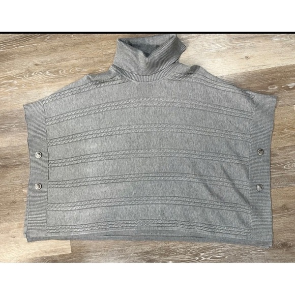 Calvin Klein Sz S / M Gray Cable Knit Poncho Sweater Cable Knit Cowl Turtleneck - Picture 8 of 9
